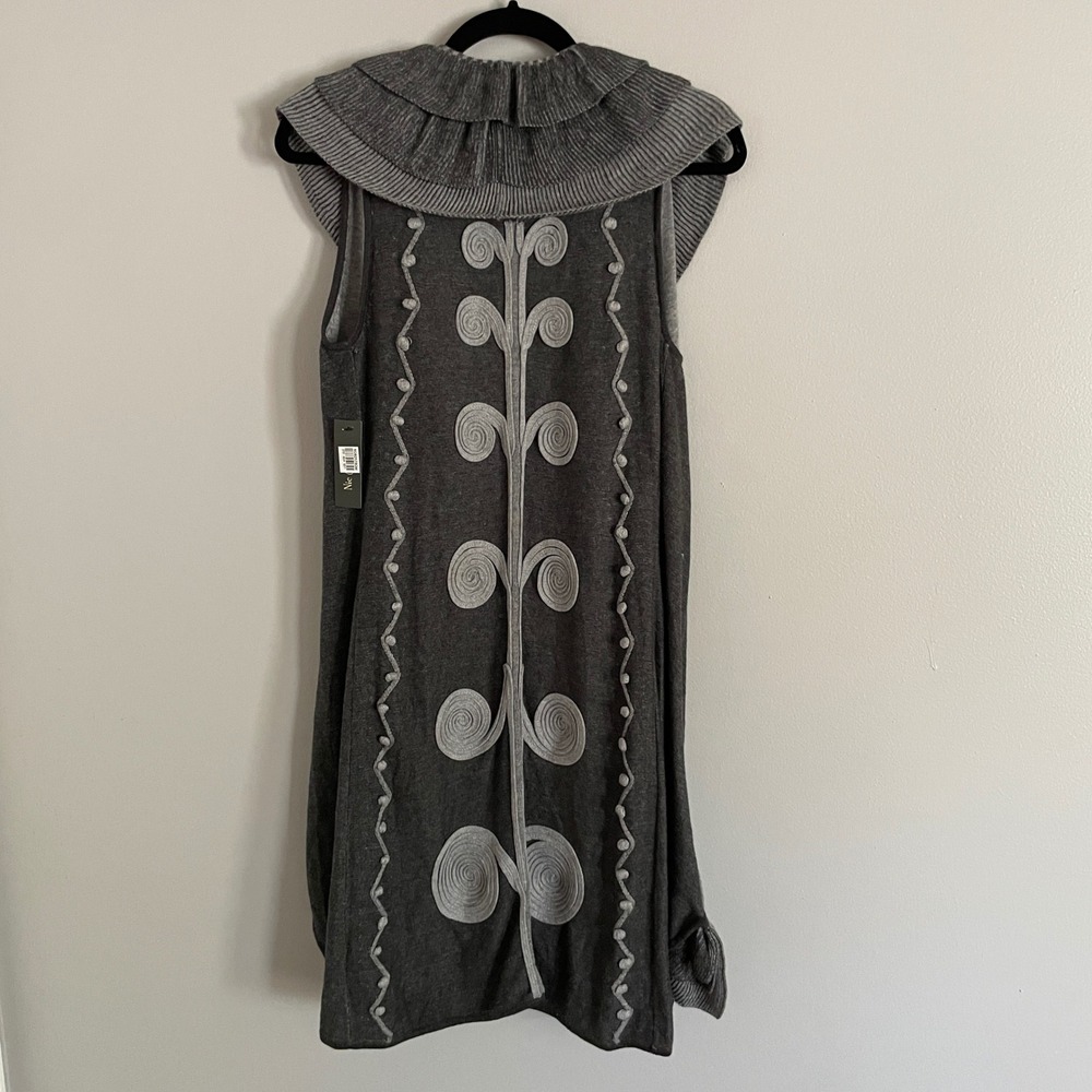 Nic + Zoe Sweater Vest Women S Gray Ruffle Embroidered Longline Boho Lagenlook